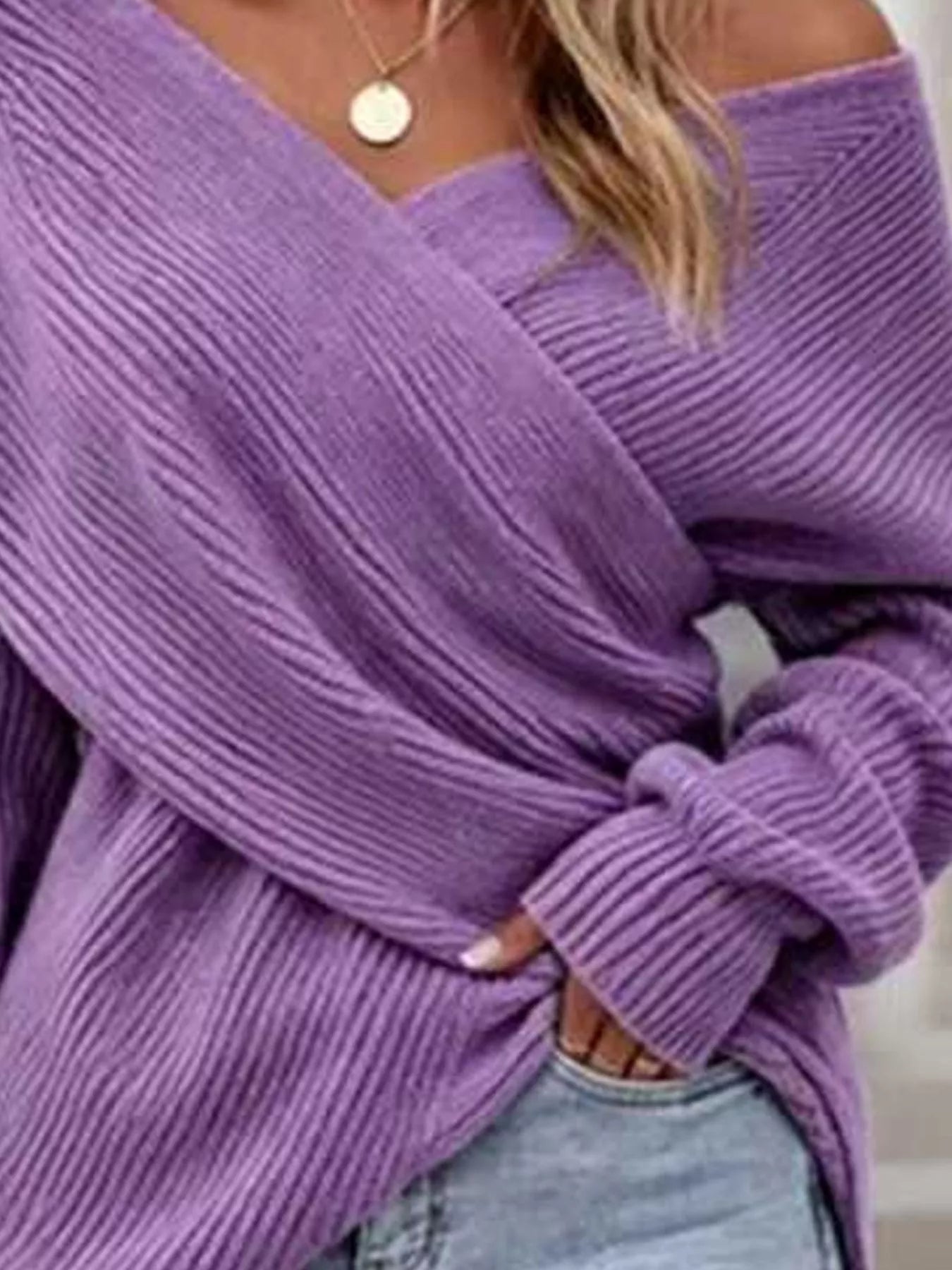 Trendsi Crisscross Ribbed Knit Long Sleeve Sweater -