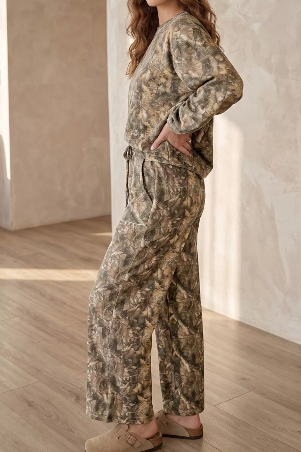 Abstract Print Long Sleeve Pant Set in multicolor, side view