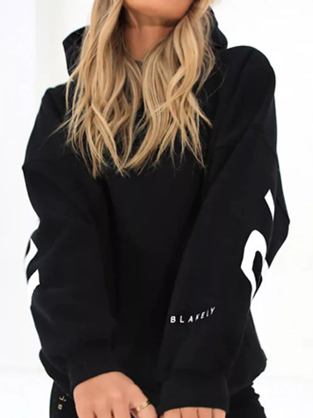 Letter Back Dropped Shoulder Hoodie — front view