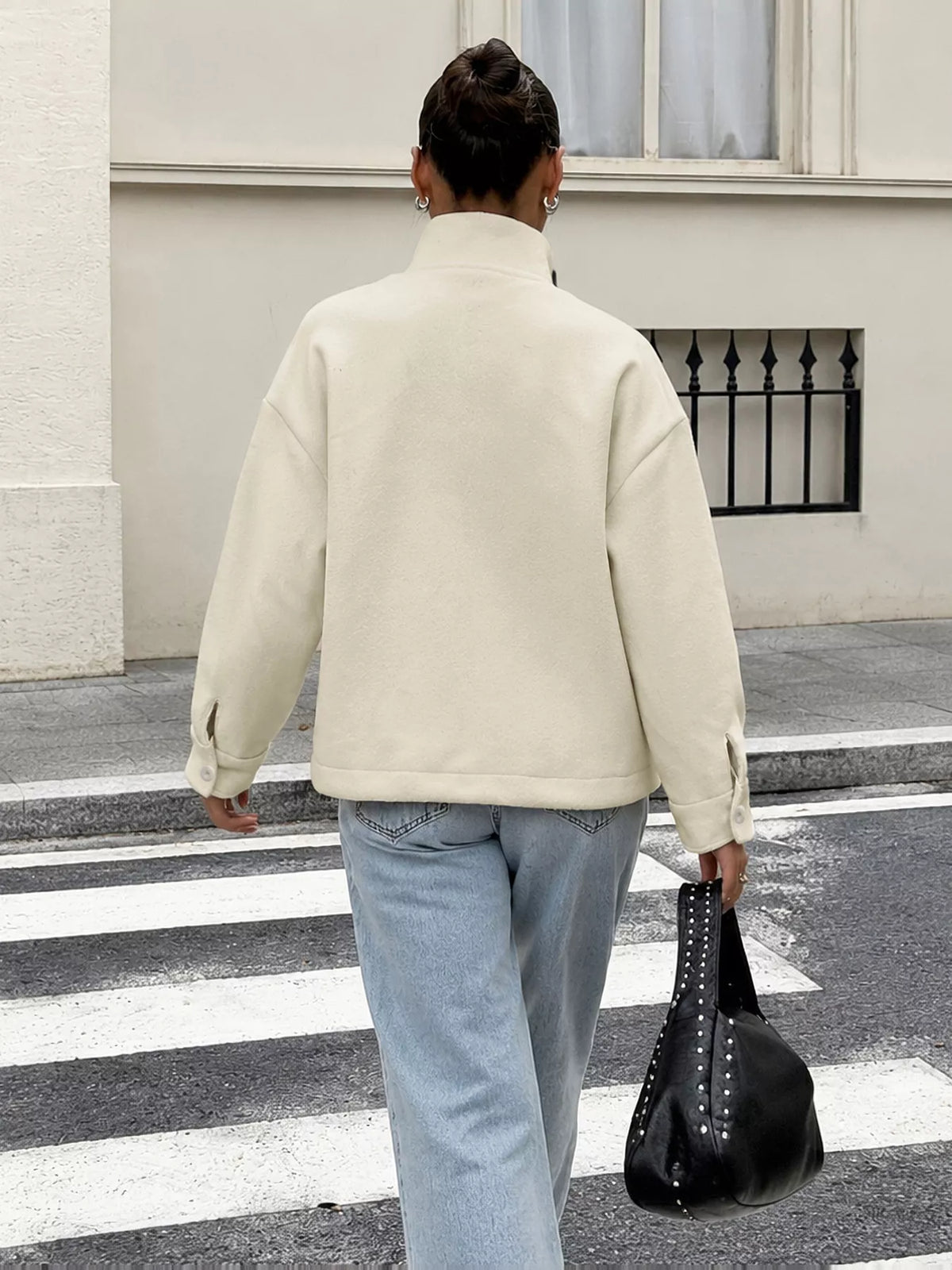 Frog Button Dropped Shoulder Jacket — back view
