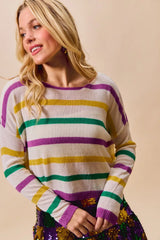 Trendsi SO ME Mardi Gras Color Stripe Lightweight Sweater Top -