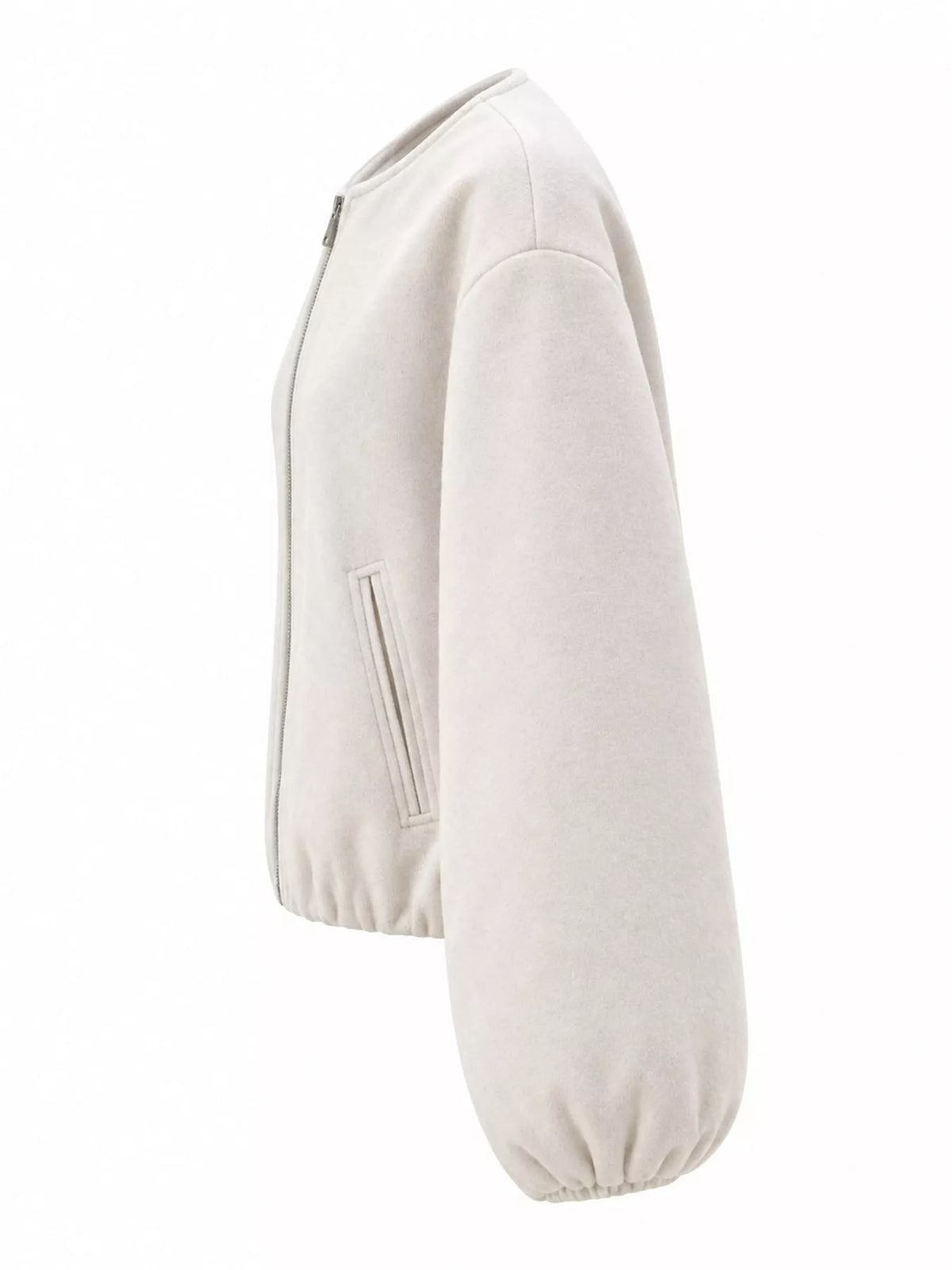 Cream zip-up long sleeve jacket — side view