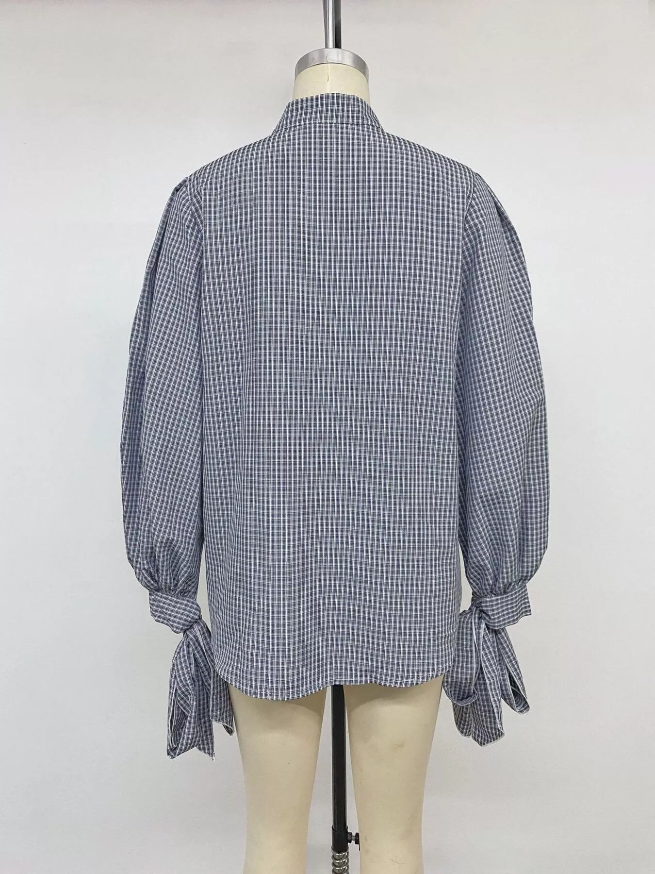 Trendsi Gingham Button Up Shirt with Tie-Sleeve Detail -