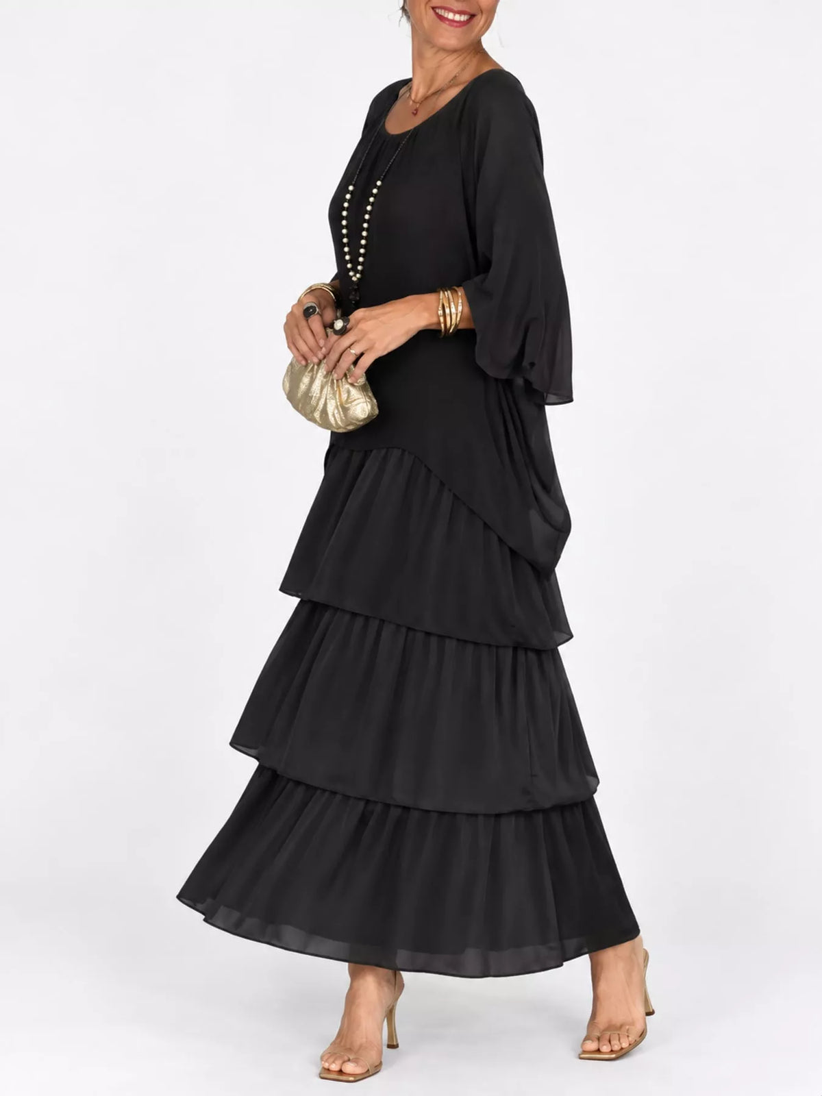Layered maxi dress, black side