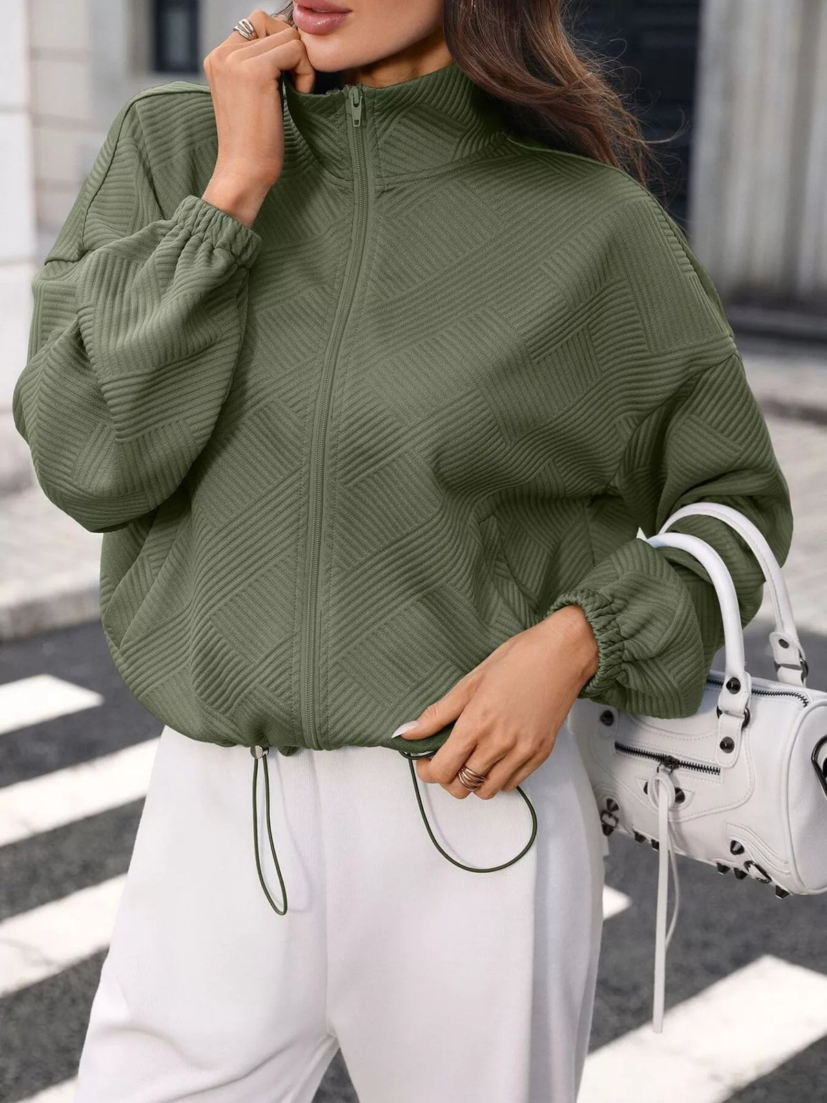 Trendsi Textured Zip-Up Casual Jacket -