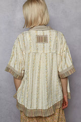 Trendsi POL Printed Button Down Patchwork Short Sleeve Shirt -