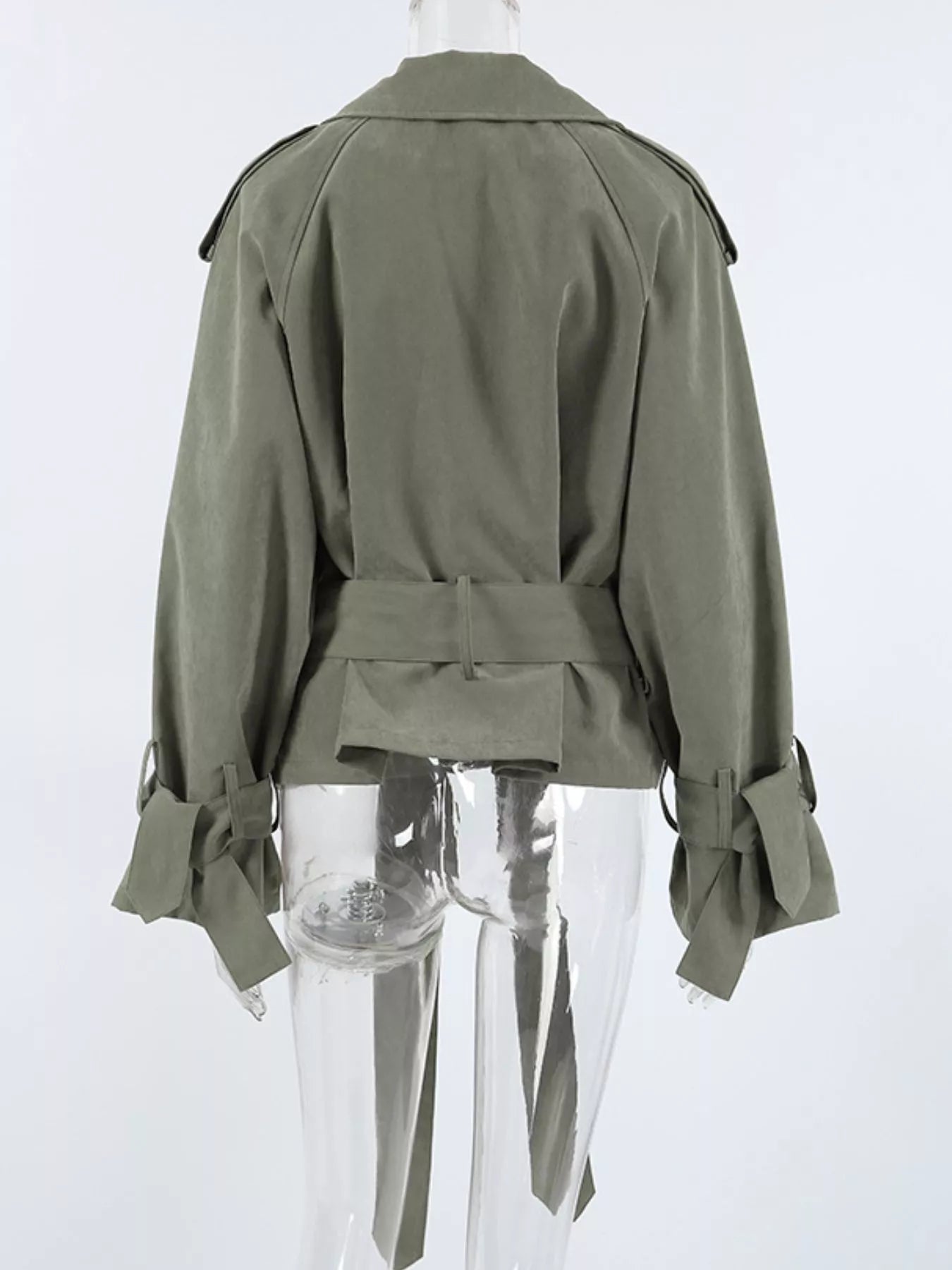 Trendsi Lapel Collar Belted Cropped Trench -