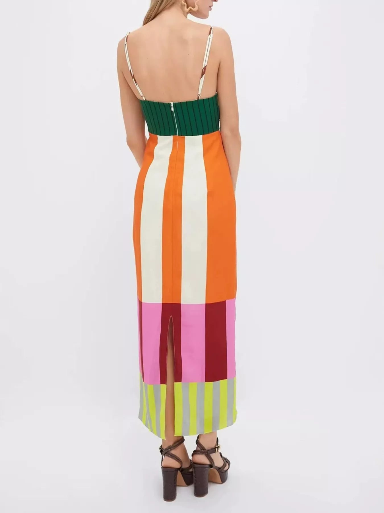 Trendsi Color-Block Striped Spaghetti Strap Midi Dress -