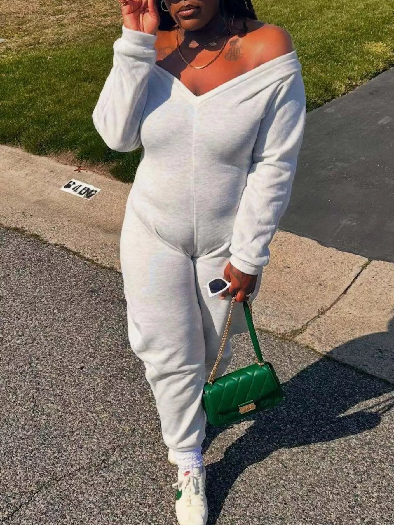 Trendsi Off-Shoulder Long Sleeve Casual Jumpsuit -