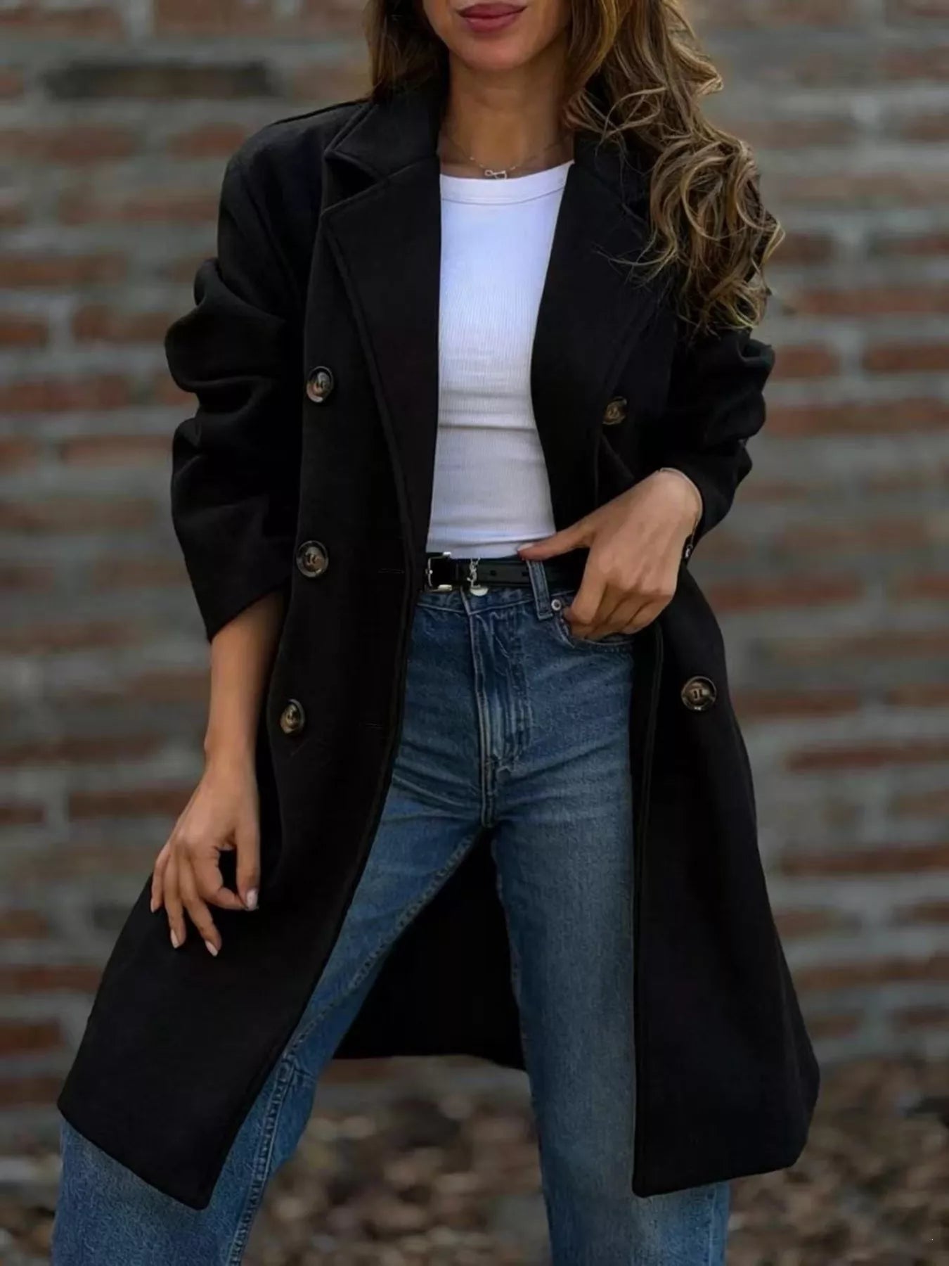 Trendsi Full Size Double-Breasted Lapel Collar Coat Plus Size -