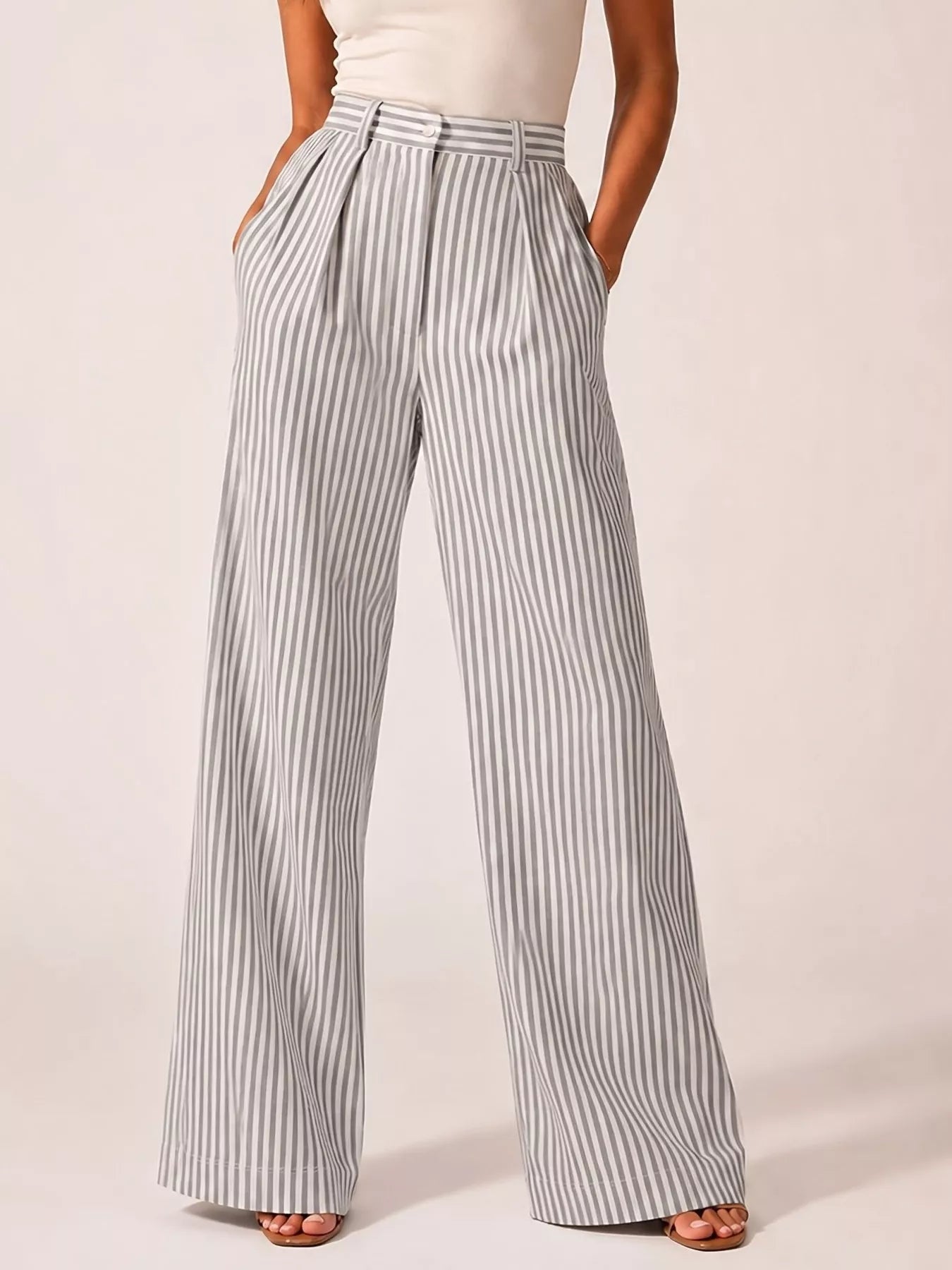 Trendsi High-Waisted Wide-Leg Striped Pants -