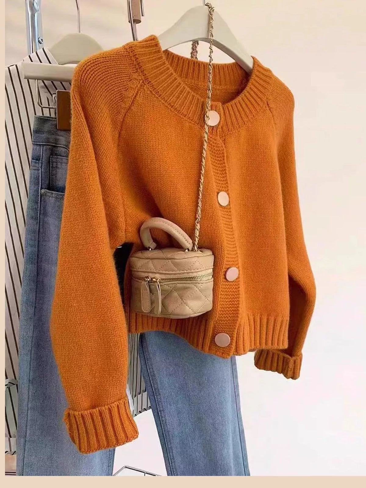 Round neck long sleeve cardigan, product view