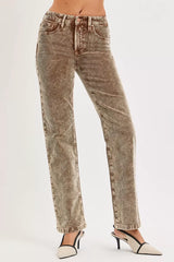 Trendsi RISEN Tummy Control Mid Rise Straight Leg Corduroy Pants -