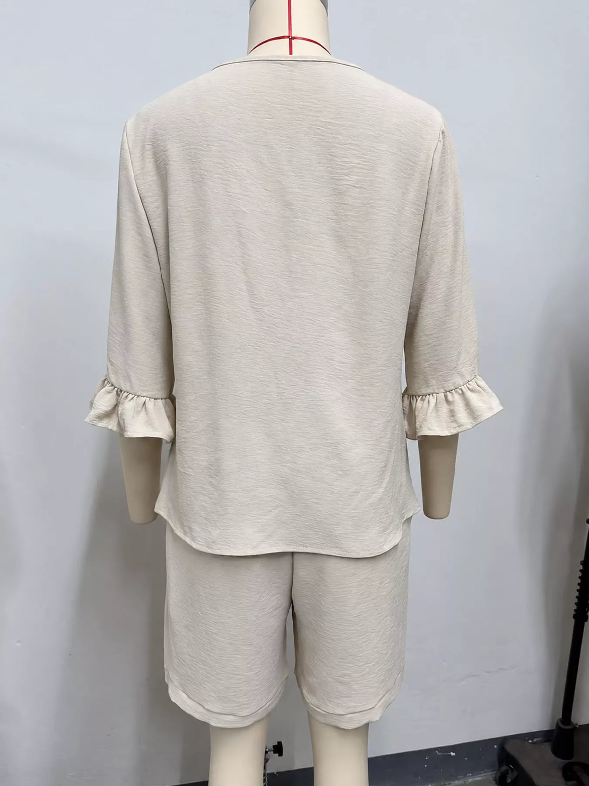 Decorative Button Blouse and Shorts Set, back view in white