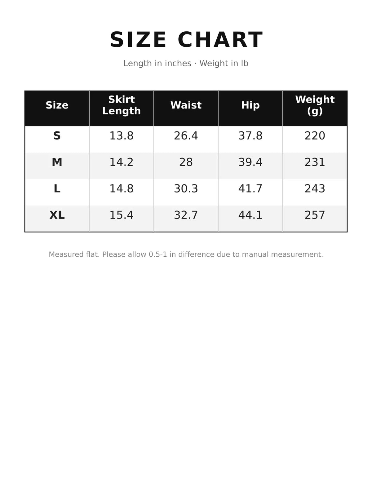 High-Waisted Ruched Faux Leather Skort — size and measurement chart