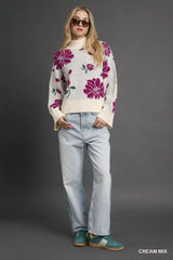 Trendsi Umgee Floral Patterned Mock Neck Sweater -