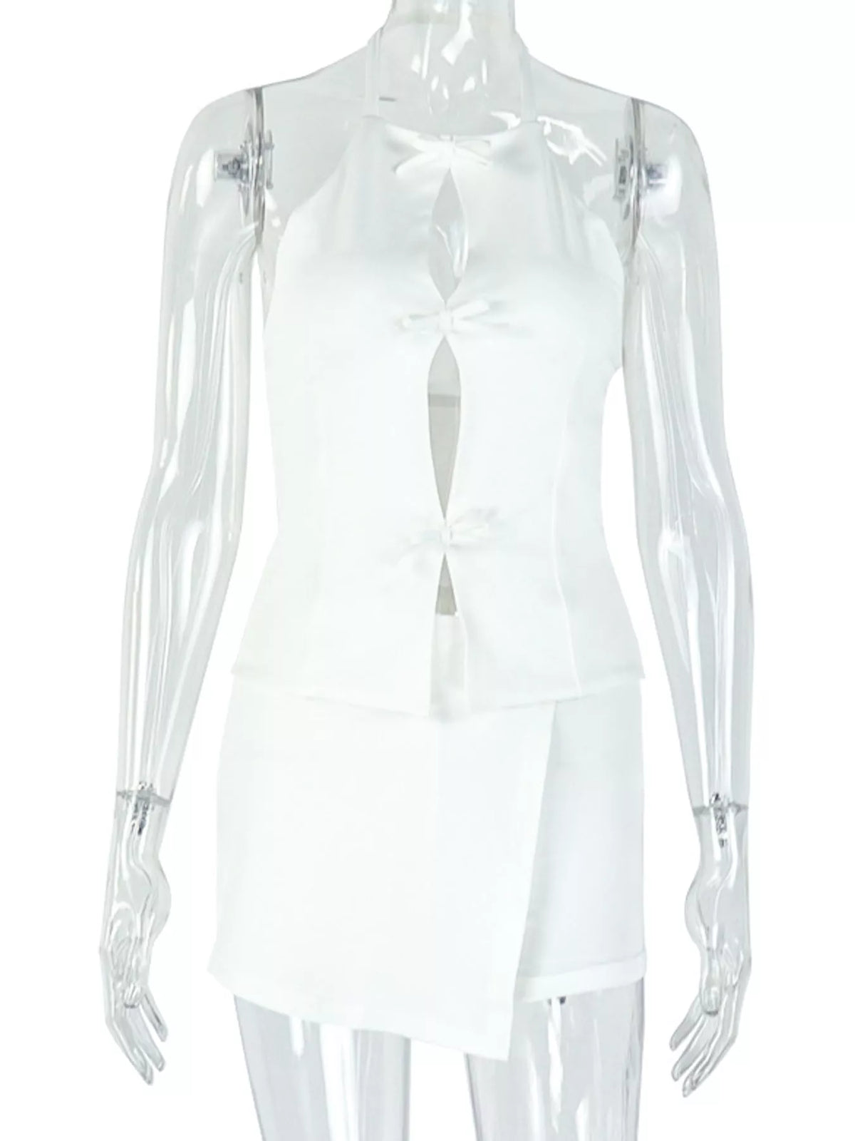 Halter Cut-Out Vest and Skort Set — garment front