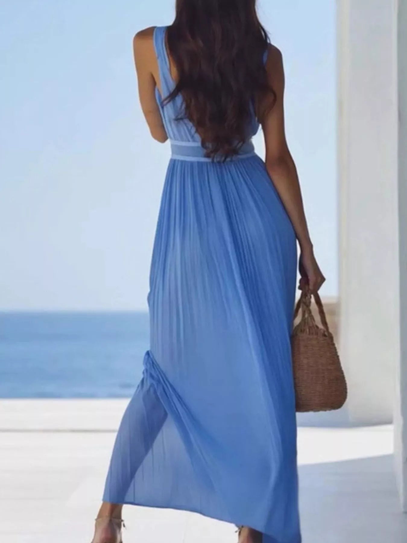 Trendsi V-Neck Sleeveless Pleated Maxi Dress -