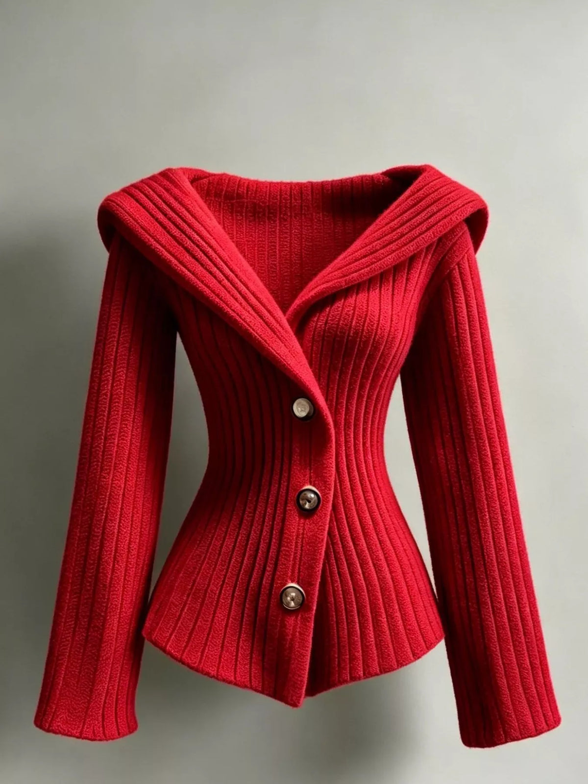 Ribbed cardigan, red flat lay