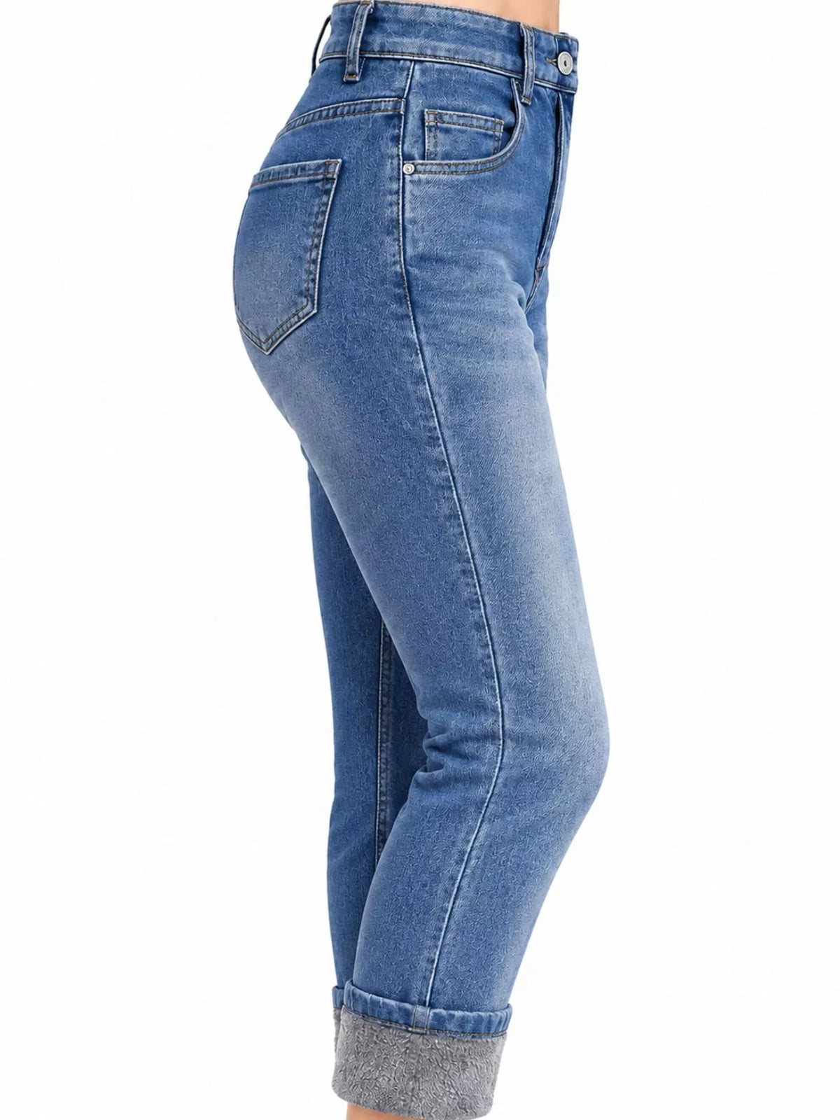 High-Waisted Slim-Fit Stretch Fleece Jeans — side view