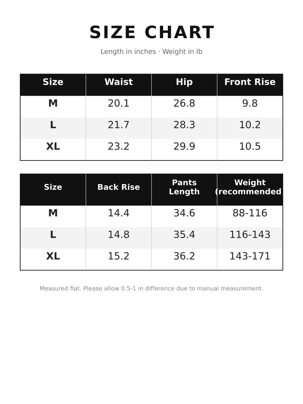 Size chart for women's high-waisted active leggings with side pockets