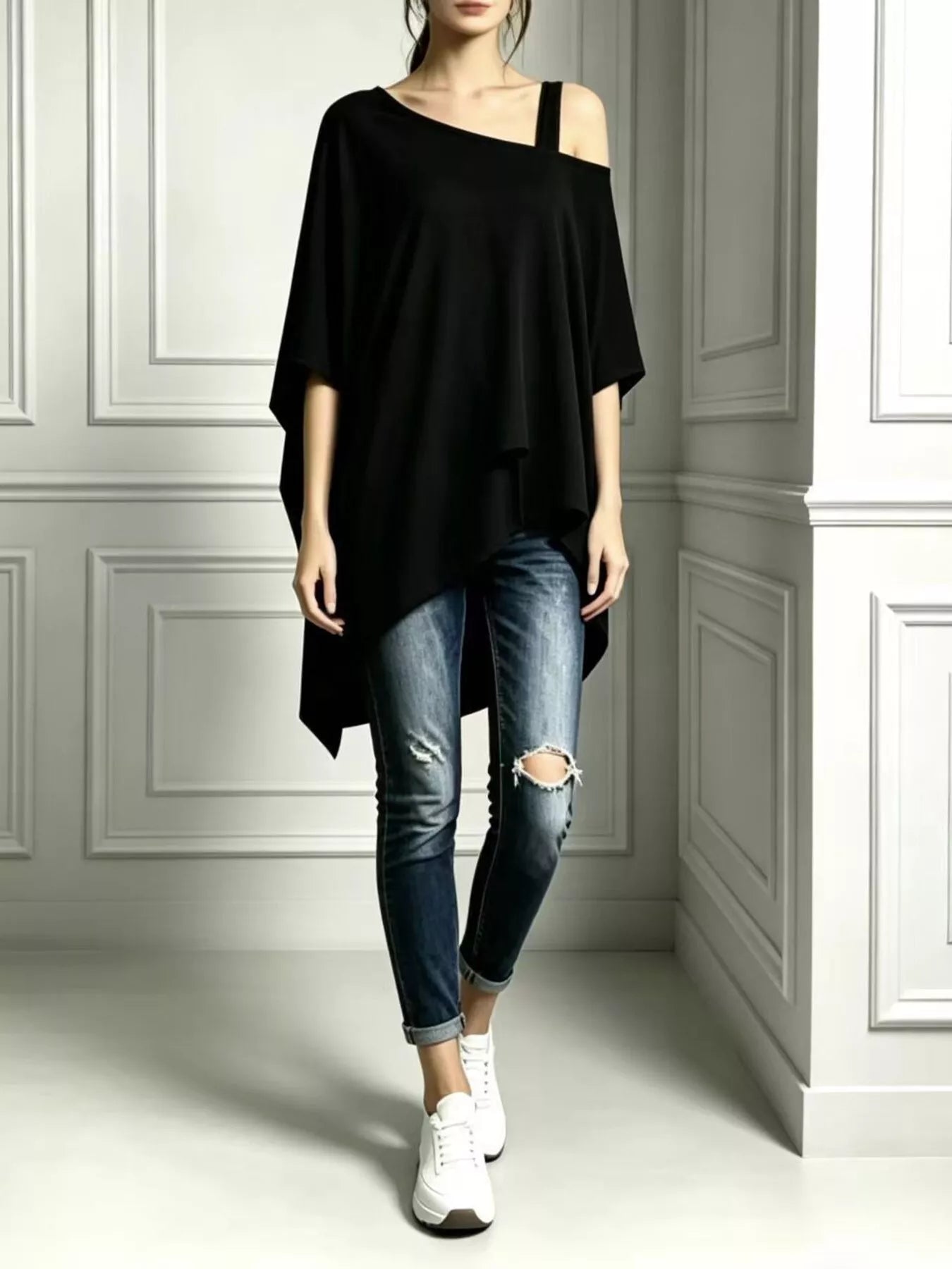 Trendsi Full Size Asymmetrical Neck Short Sleeve T-Shirt Plus Size - Shirts