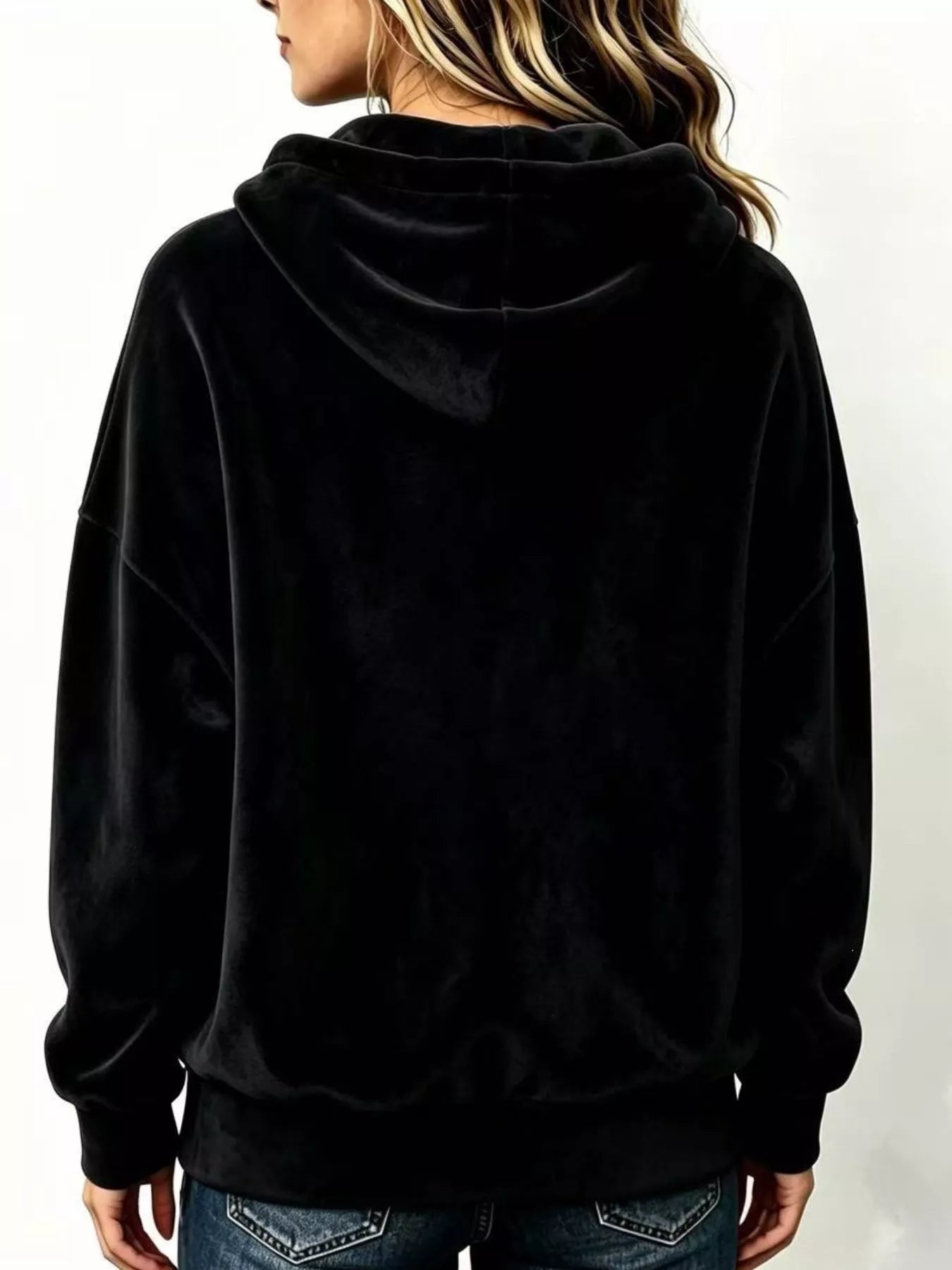 Trendsi Full Size Drawstring Velvet Long Sleeve Hoodie Plus Size -