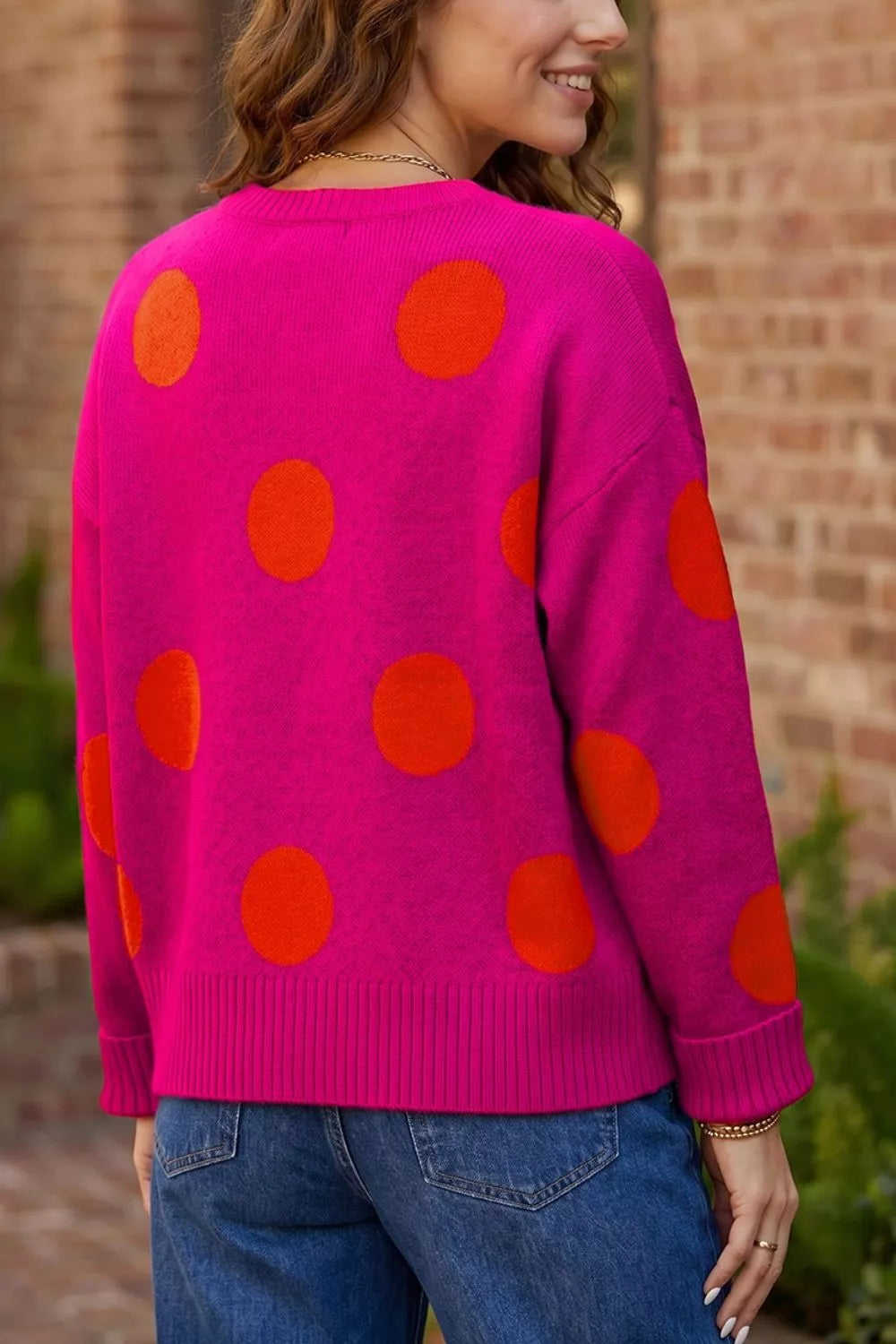 Trendsi Polka Dot Round Neck Sweater -