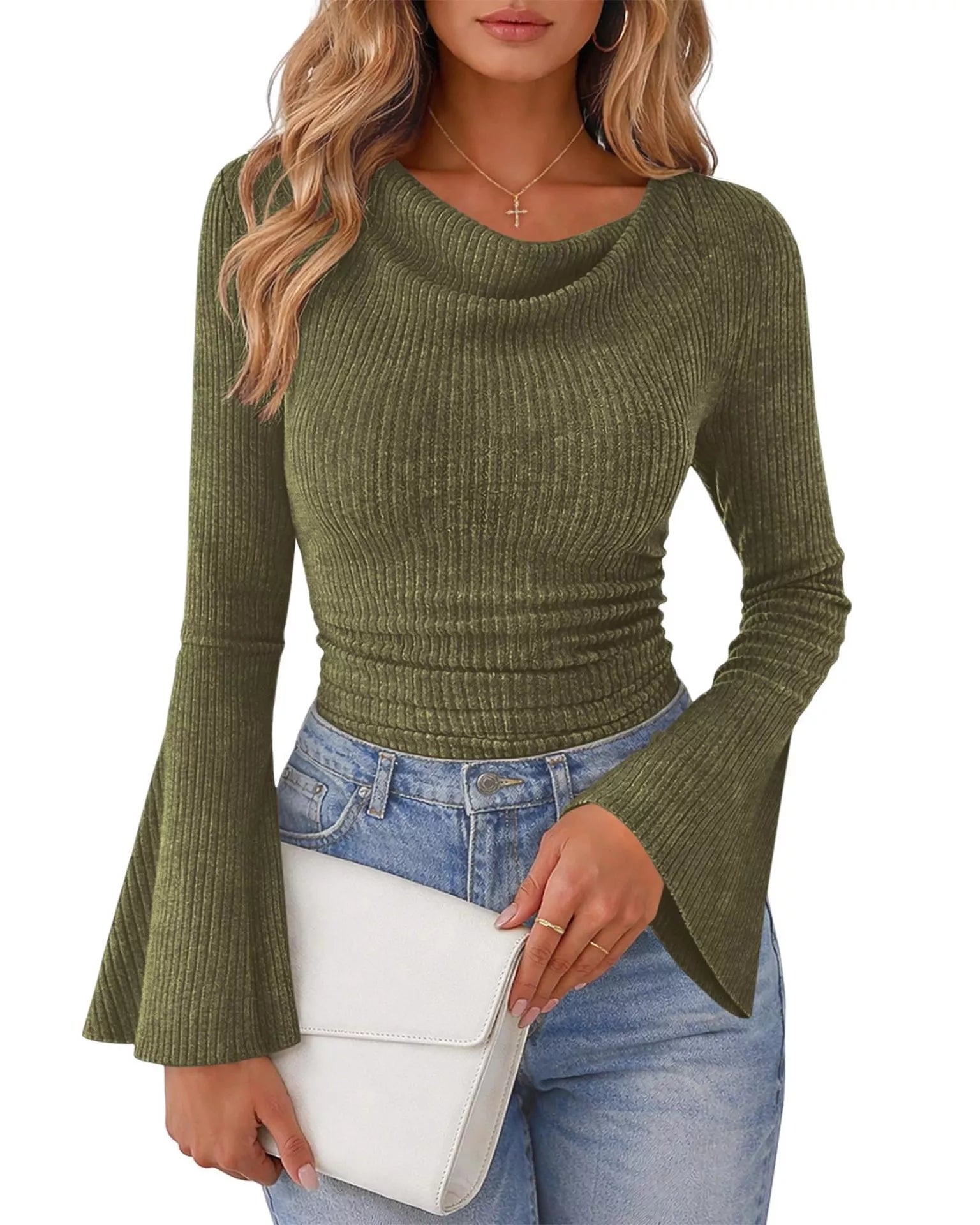 Trendsi Ribbed Bell Sleeve T-Shirt -