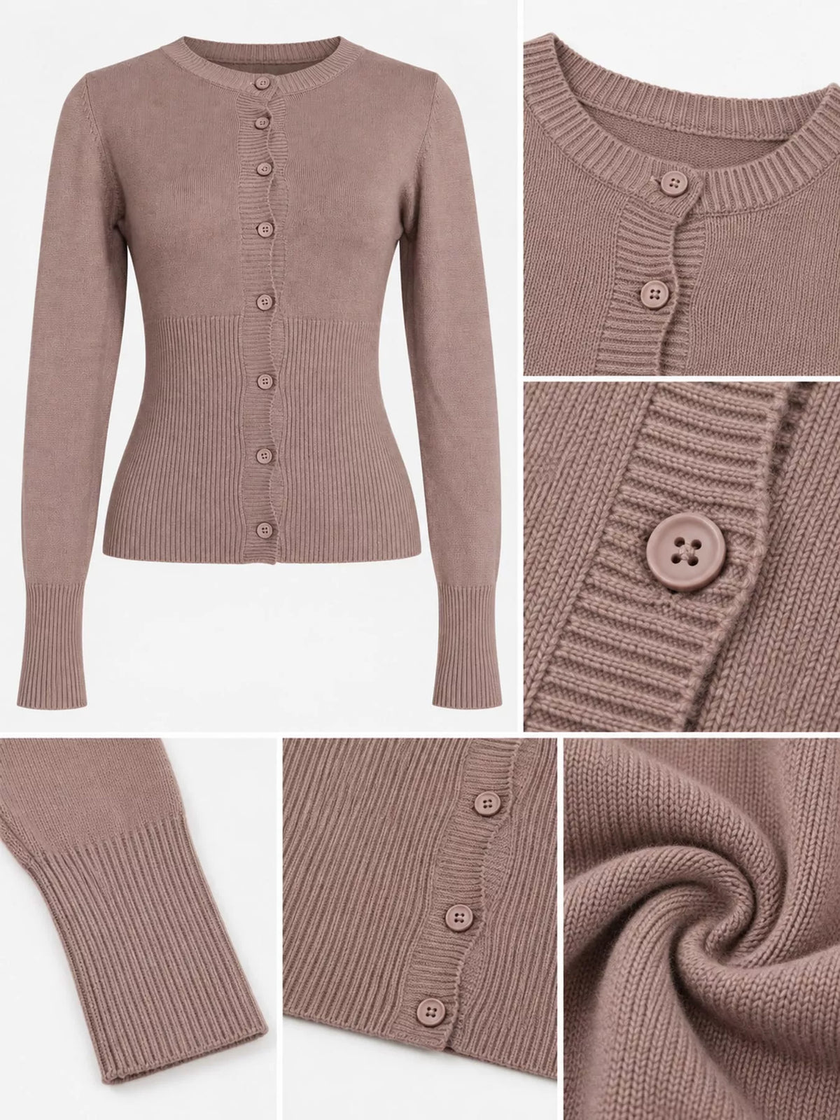 Slim-fit Ribbed Knit Button-Down Cardigan, collar button cuff and knit details