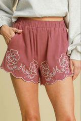 Trendsi Umgee Full Size Linen Blend Shorts with Floral Embroidered Details Plus Size - Shorts