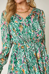 Trendsi Double Take Full Size Printed Drawstring Waist Long Sleeve Dress -