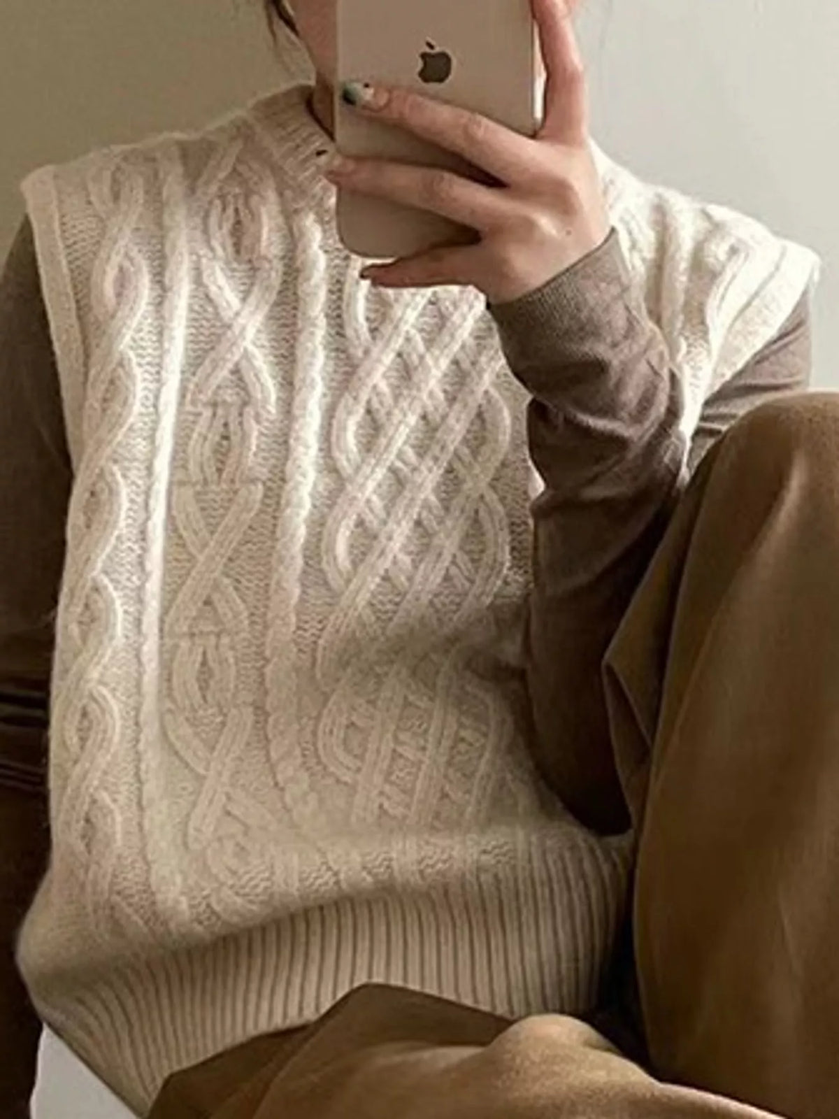 Cream cable-knit sweater vest