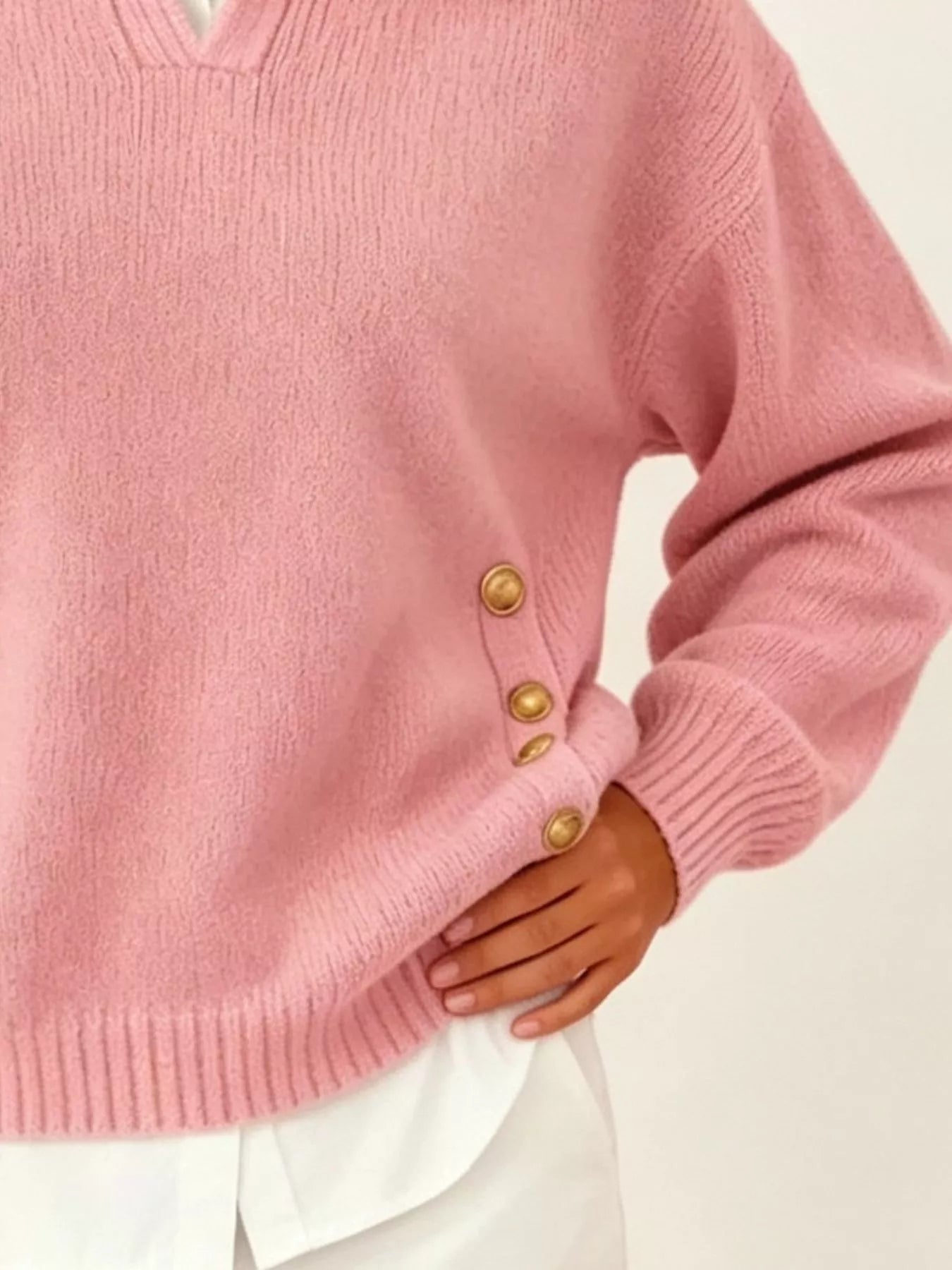 Trendsi Chic Collared Decor-Button Sweater -