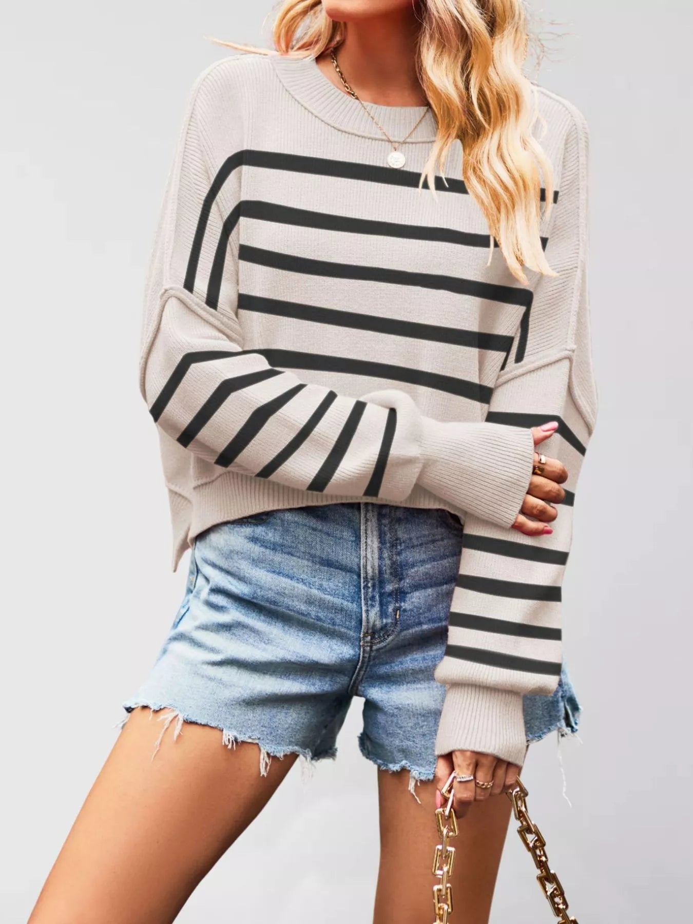 Trendsi Crew Neck Dropped Shoulder Sweater -