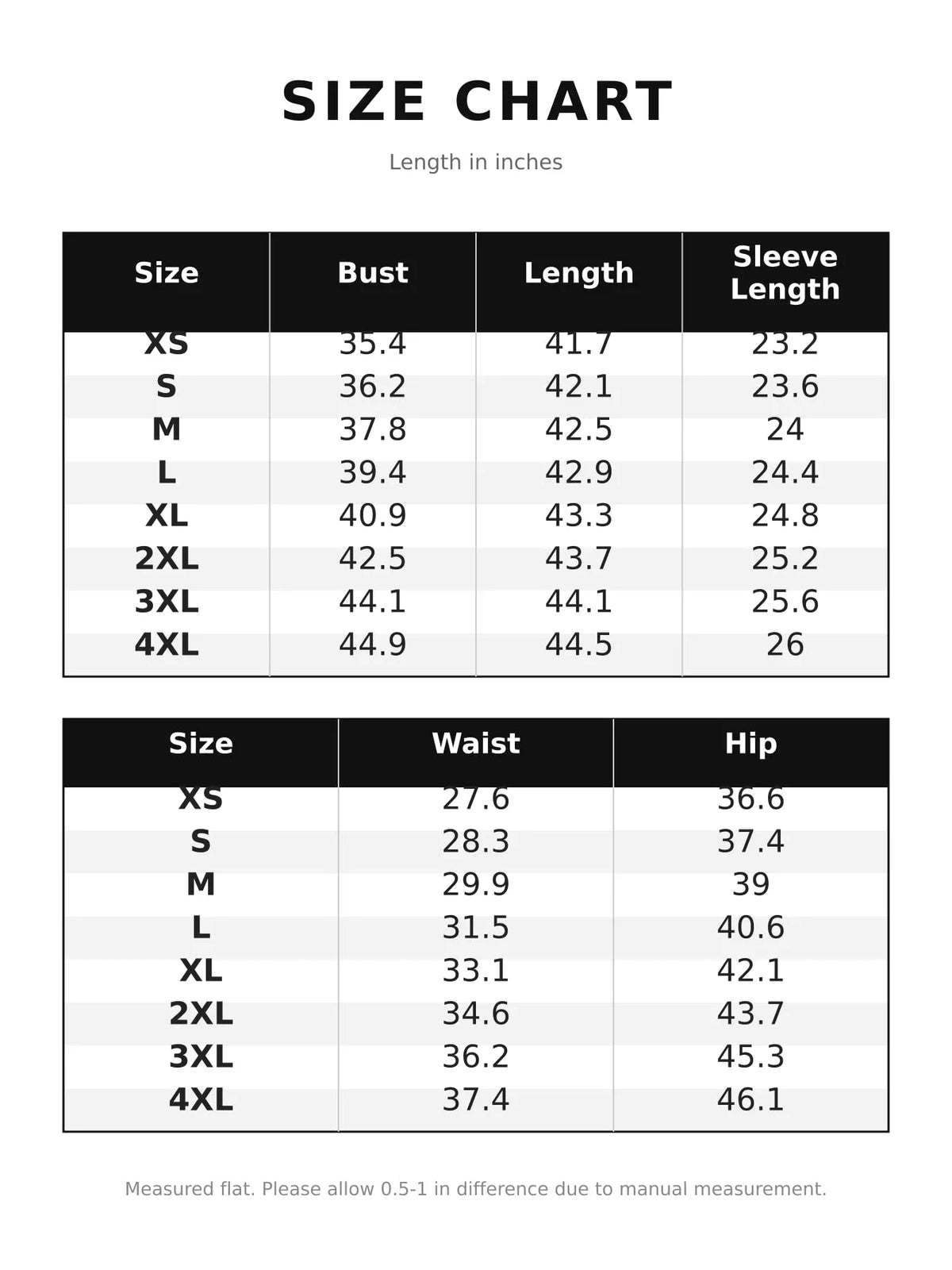 Size chart for single-breasted blazer midi dress