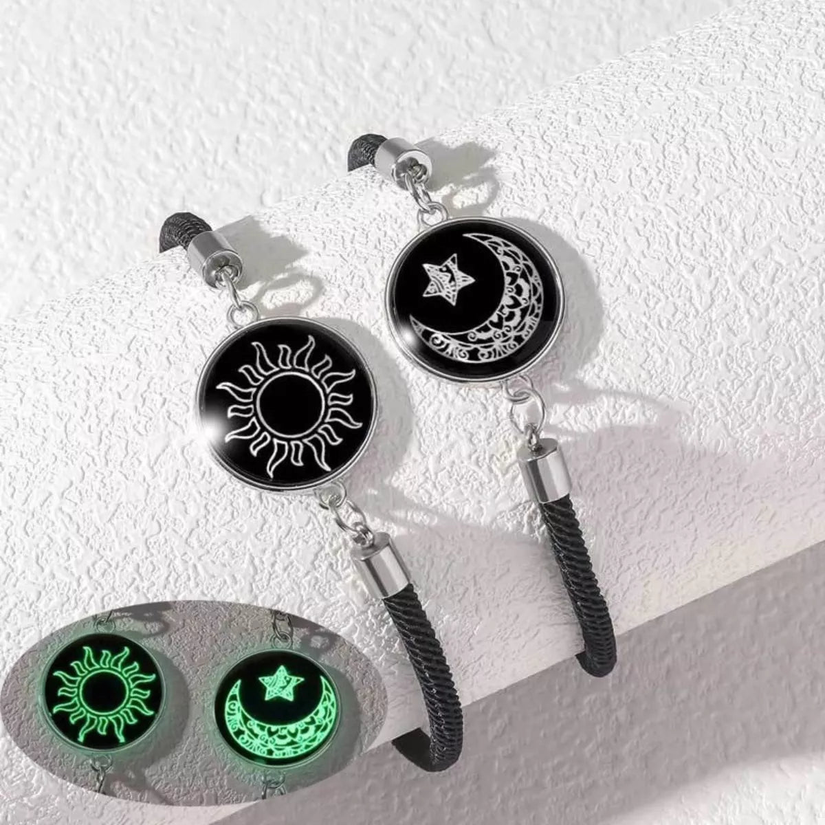 Trendsi 2-Piece Glow-in-the-Dark Sun Moon Bracelet -