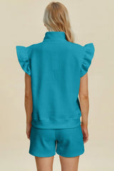 Trendsi Double Take Full Size Texture Flounce Sleeve Top and Shorts Set -