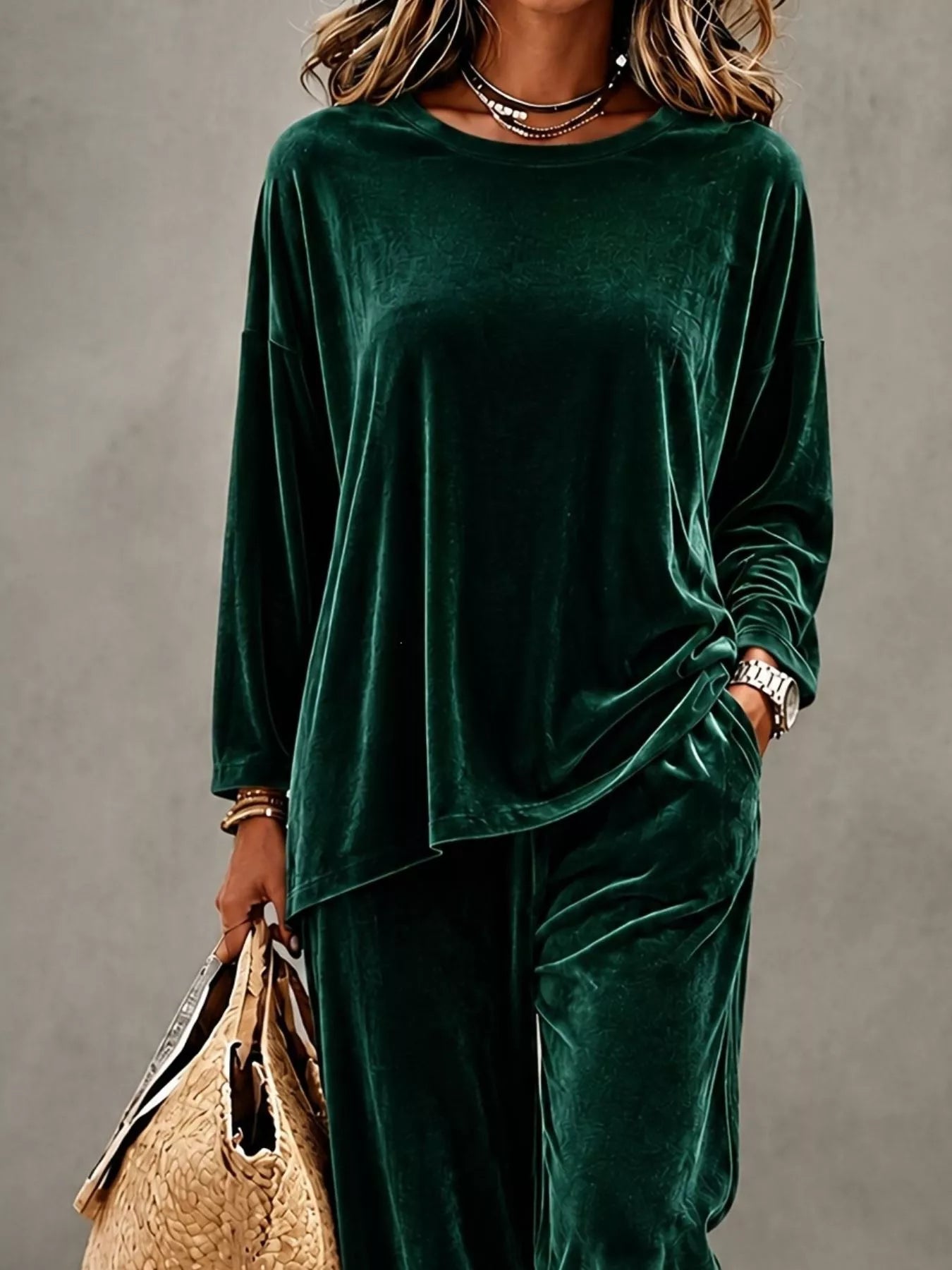 Trendsi Full Size Velvet Long Sleeve Top and Pants Set Plus Size -