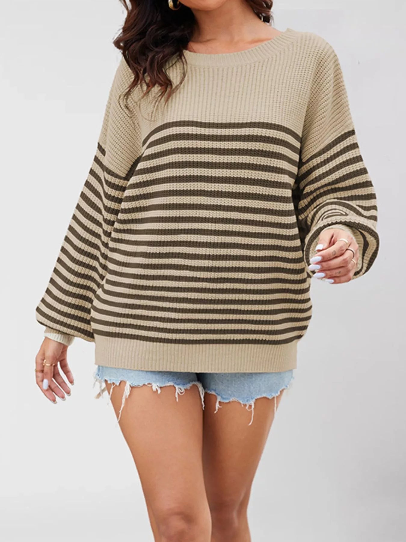 Trendsi Striped Knit Long Sleeve Sweater -