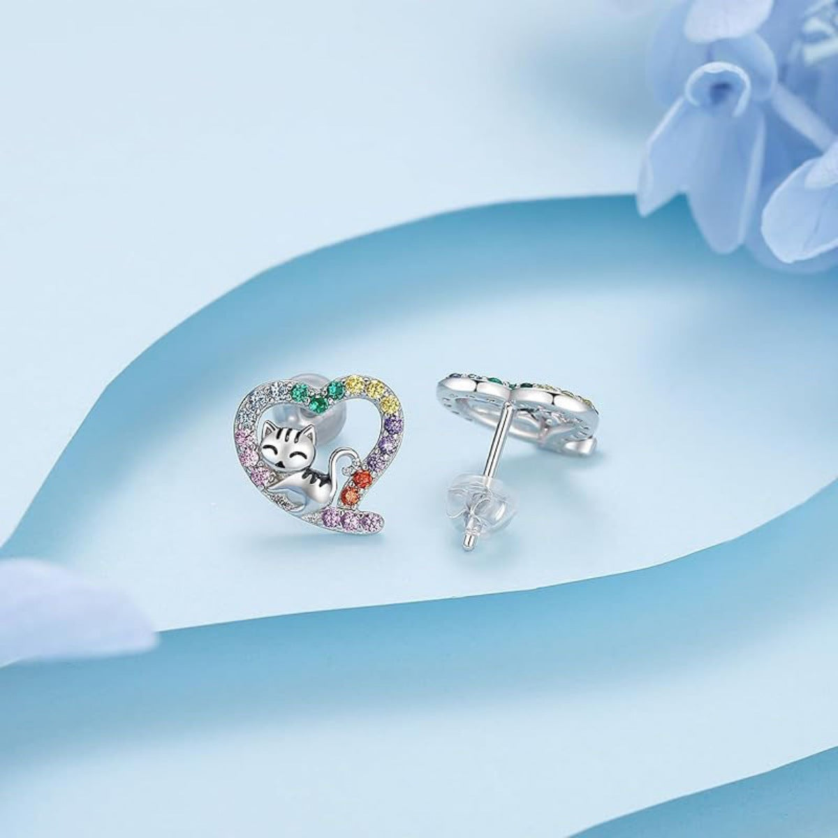 Trendsi 925 Sterling Silver Zircon Heart Stud Earrings -