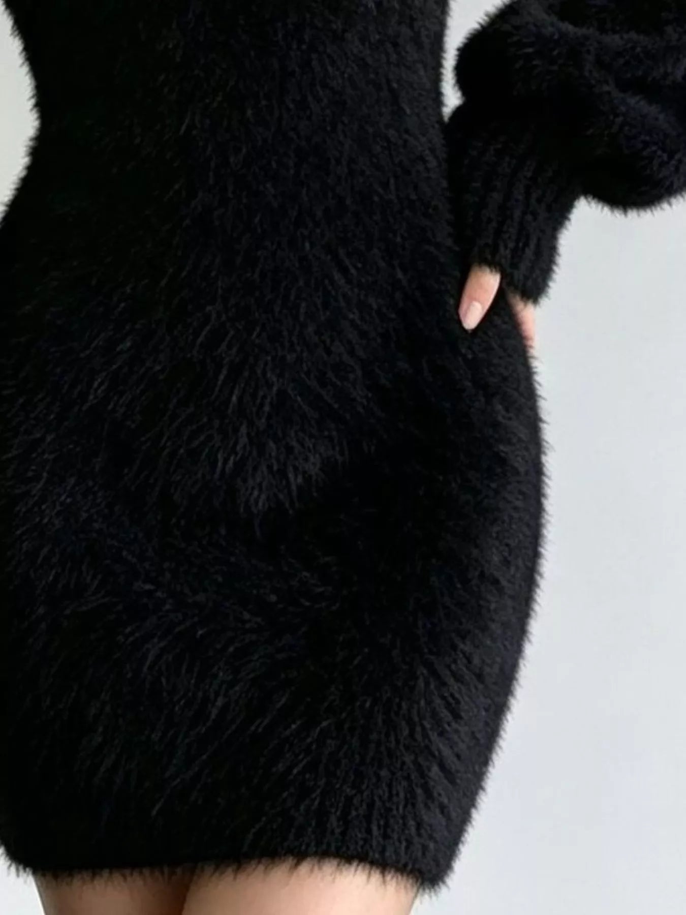 Trendsi V-Neck Fuzzy Knit Sweater Dress -