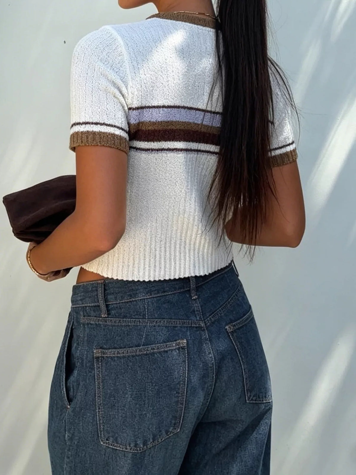 Trendsi Striped Short Sleeve Knit Top -