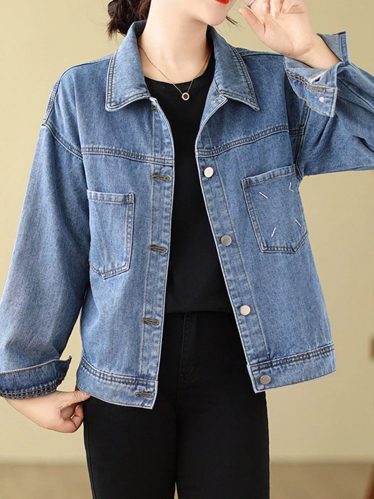 Vintage Button-Up Denim Jacket — front view