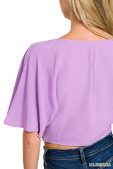 Trendsi Zenana Woven Airflow Twisted Top & Wide Leg Pants Set -