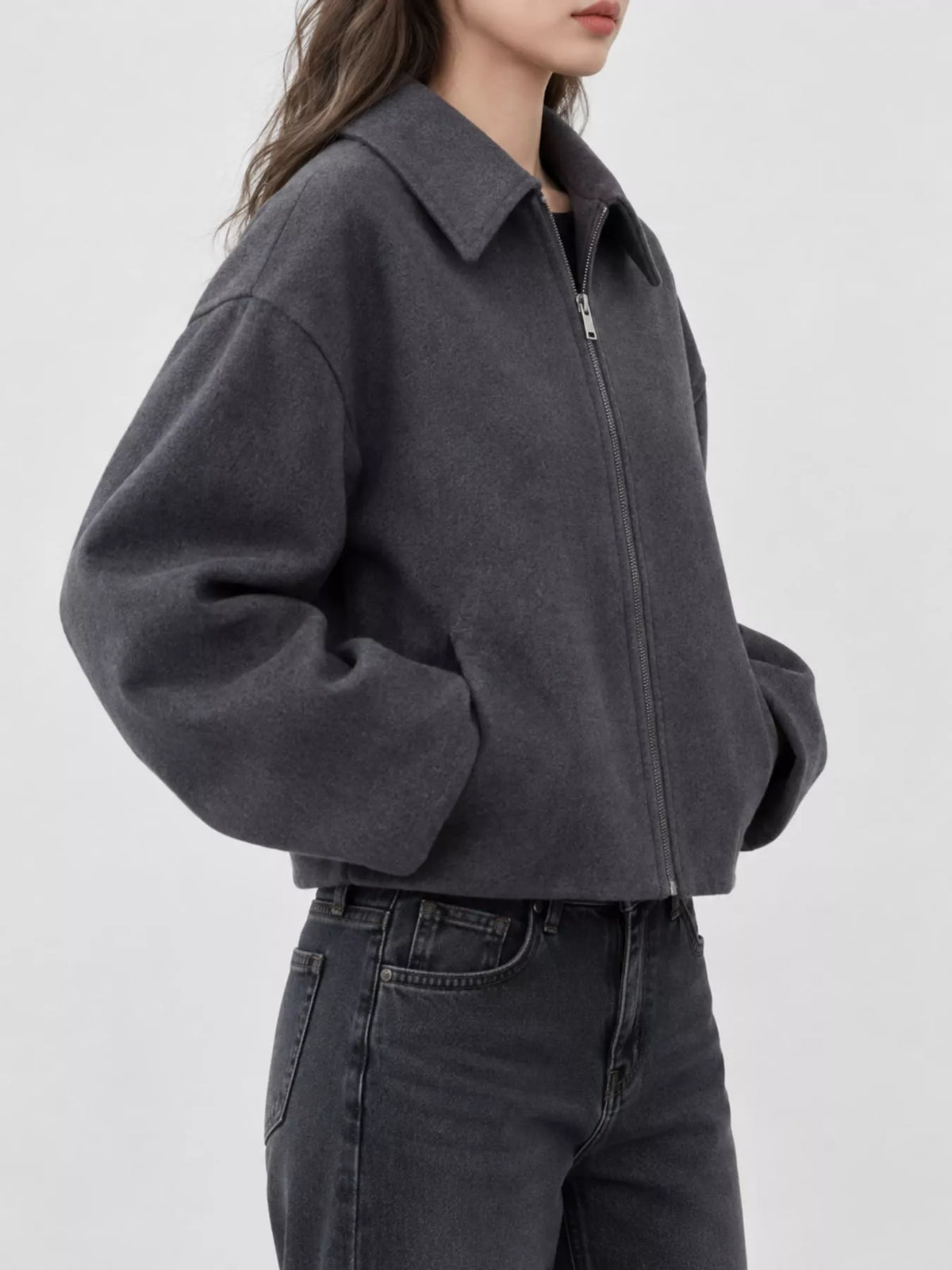 Cropped zip jacket, gray side