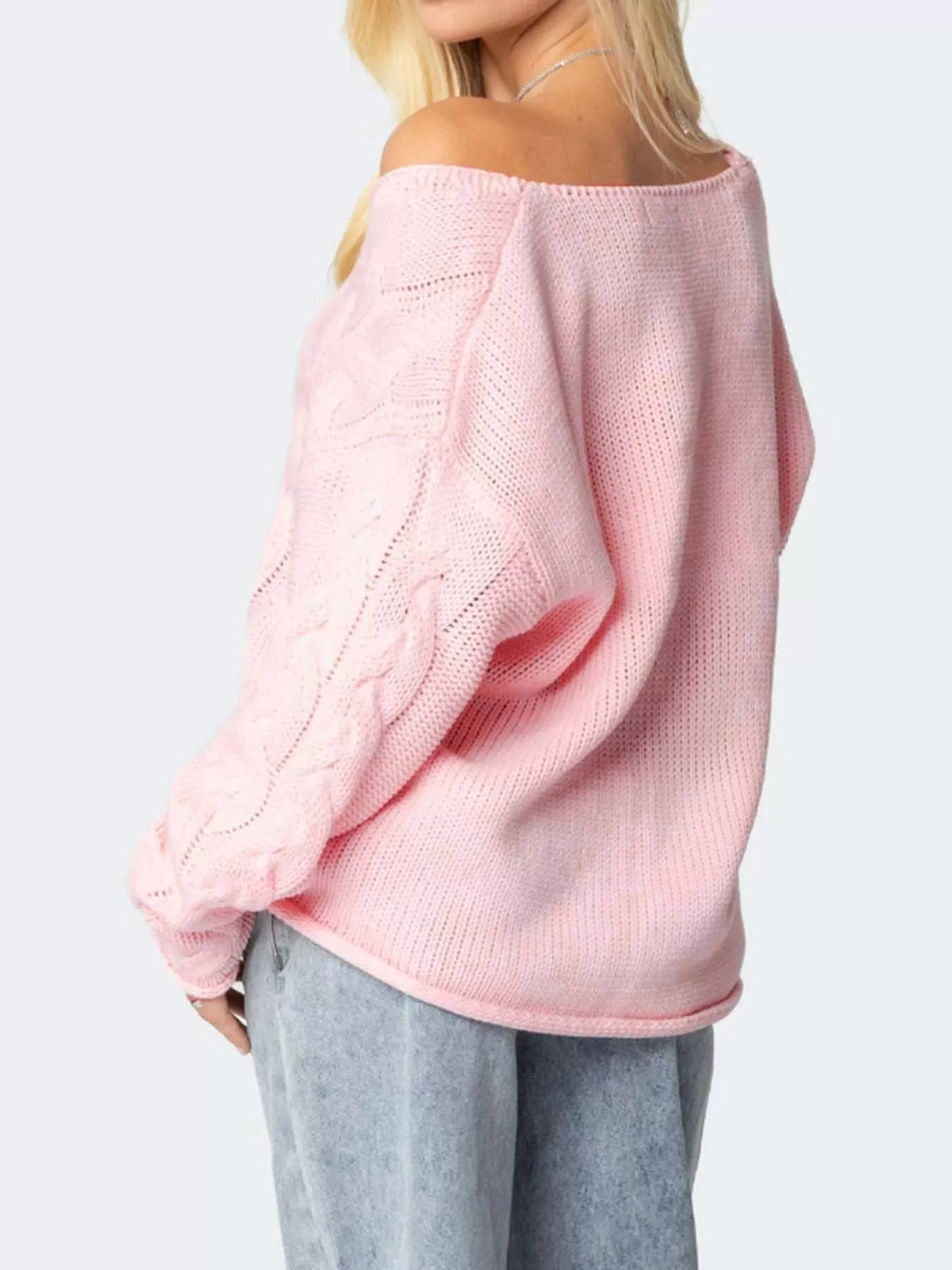 V-neck long sleeve sweater, back view