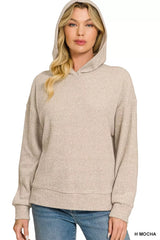 Trendsi Zenana Brushed Ribbed Hacci Hoodie Pullover -