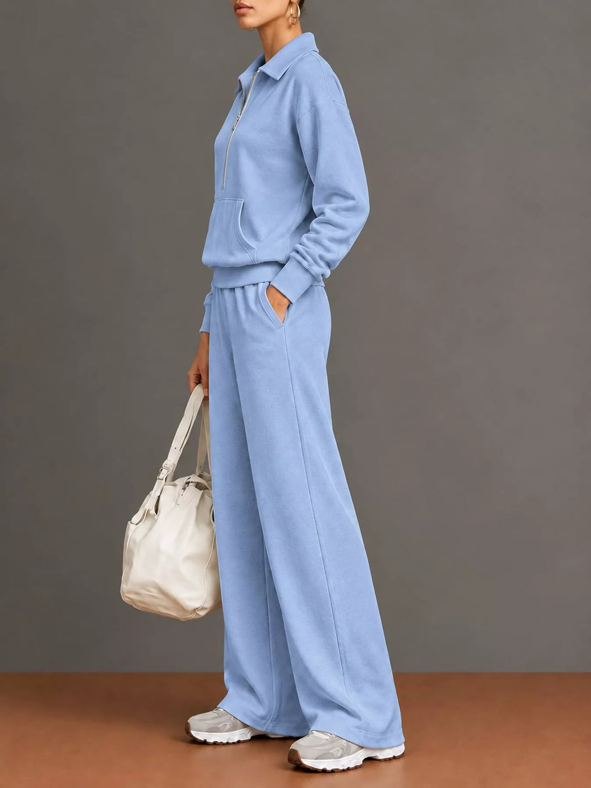 Half Zip Long Sleeve Top and Pants Set — side view