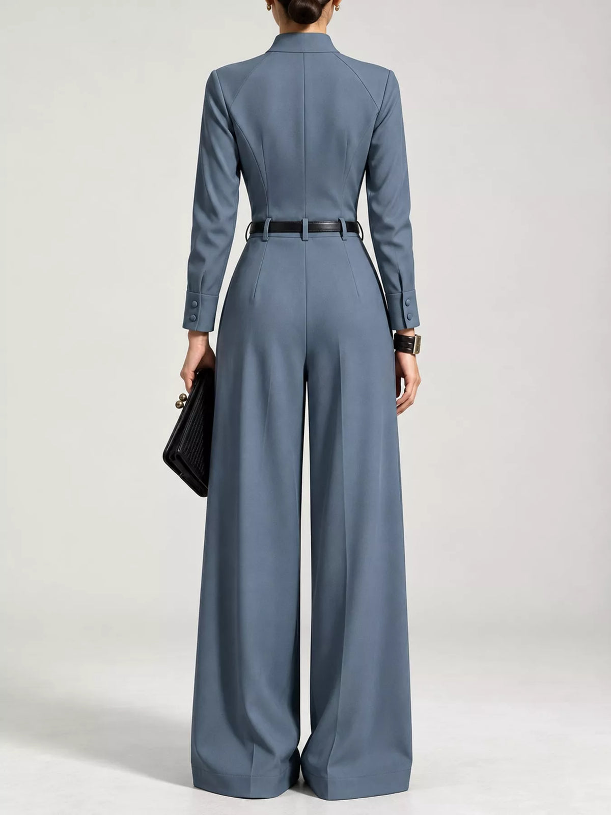 Button Front Wide-Leg Jumpsuit — back view